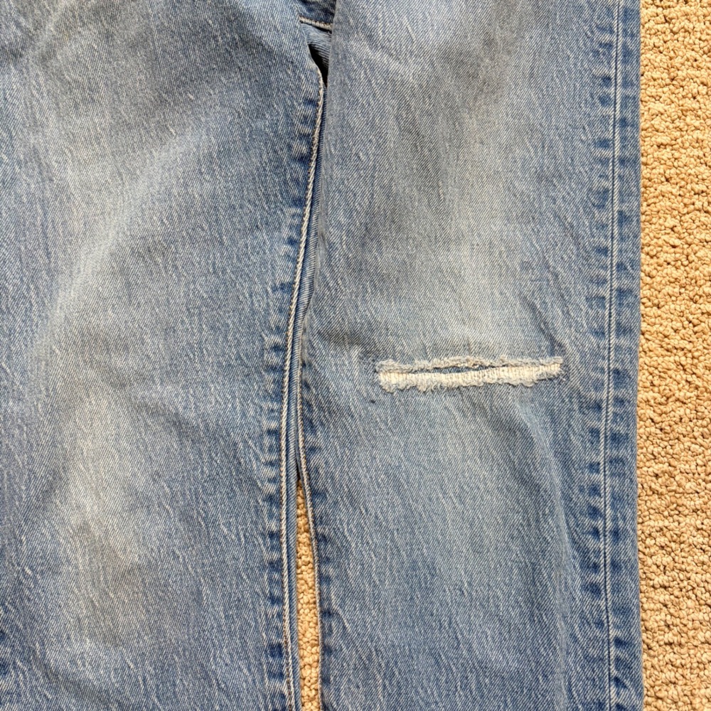 Levis 501 Original Fit High Rise Straight Leg Blue Distressed Jeans - Picture 6 of 11
